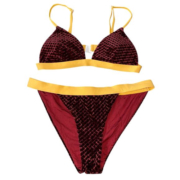 Onia Bikini Swimsuit Velvet Two Piece Laila Marigold Burgundy - Picture 1 of 11